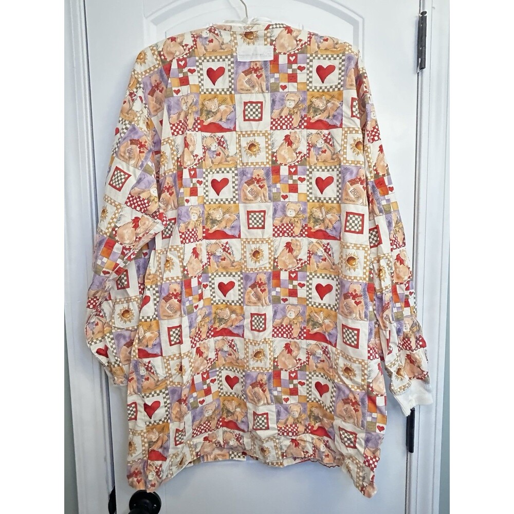 Cotton Scrubs Cat Teddy Heart Patchwork Print Scrub Jacket Estimated Size Large - Picture 14 of 15